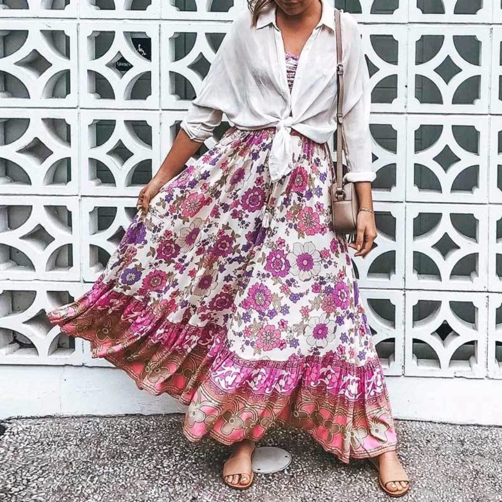 Boho Flower Tiered Maxi Skirt (Mamma Mia)